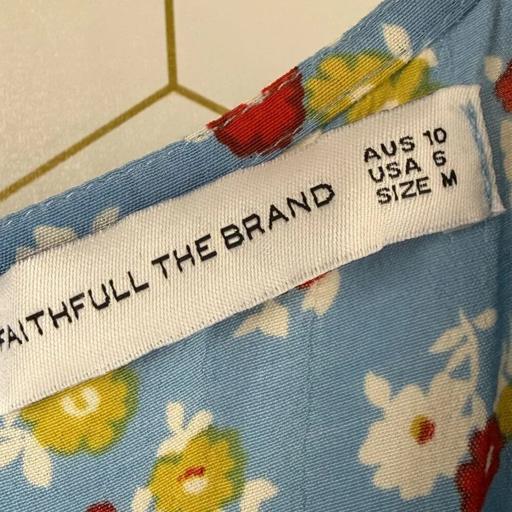 Faithfull The Brand Light Blue Erin Floral Short Sleeve Midi Dress - Size - 6 - Picture 8 of 10
